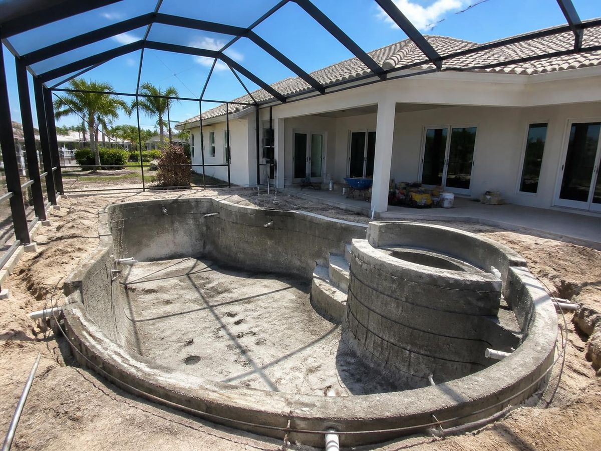 New gunite pool shell under construction at a Cape Coral home